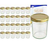 MamboCat Lot de 25 bocaux en verre de 230 ml avec couvercles dorés To 66 avec livret de recettes Diamant Gelierzauber (français non garanti)