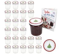 MamboCat Lot de 25 bocaux en verre de 350 ml avec couvercles à visser et 82 couvercles + livret de recettes gratuit I Bocaux de conservation et conservation