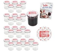 MamboCat Lot de 25 bocaux en verre de 350 ml avec couvercles à visser TO 82 faits avec amour I Bocaux de conservation + livret de recettes de sucre diamant I Bocaux de conservation et conservation