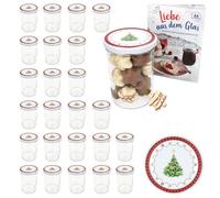 MamboCat Lot de 25 bocaux en verre de 435 ml avec couvercles à visser - Rêve de Noël - 82 couvercles - Livret de recettes inclus (français non garanti)