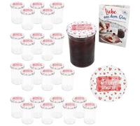 MamboCat Lot de 25 bocaux en verre de 435 ml avec couvercles à visser To 82 fabriqués avec amour I Bocaux de conservation et conservation des bocaux de conservation + livret de recettes de sucre