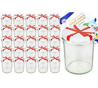 MamboCat Lot de 25 bocaux/pots à confiture en verre de 435 ml + couvercles blancs To 82 avec motif en forme de nœud + livret de recettes Diamant [français non garanti]