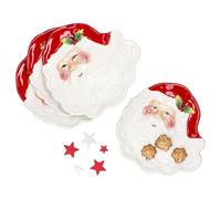 MamboCat Lot de 4 assiettes à pâtisserie Santa I Assiettes à biscuits avec visage du Père Noël I Aspect 3D I Saint-Nicolas, période de l'Avent, Noël, Plat de service, Plat à gâteau I Faïence