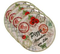 MamboCat Lot de 4 assiettes à pizza Moscou vertes I Ø 31,5 cm - Grande I 4 personnes I Assiette avec motifs et inscription I Décorée I Pour pizzas ou pour présenter I Porcelaine I Plat de service
