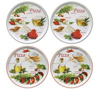 MamboCat Lot de 4 assiettes à pizza Napoli Green & Red Ø 33,8 cm I Assiettes en porcelaine blanche avec motifs colorés pour servir des antipasti et des tomates, mozzarella, plaques à pizza, assiettes