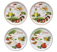 MamboCat Lot de 4 assiettes à pizza Napoli Green & Red I Ø 32 cm - Grand I 4 personnes I Assiette avec 2 motifs différents I Décorée I Pour pizzas ou présentation I Porcelaine
