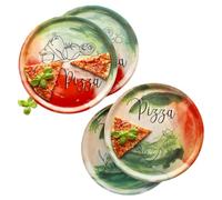 MamboCat Lot de 4 assiettes à pizza pour légumes et huile I Ø 33 cm I pour 4 personnes I Grandes assiettes à pizza en porcelaine avec décor et inscription I pour pizzas ou pour servir I Assiette de
