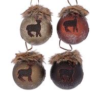 MamboCat Lot de 4 boules de Noël Cedrik I Ø 8 cm I Décorations de cerf avec fourrure synthétique I Renne, brun I Décorations pour arbre de Noël I Couronne de l'Avent I Tree X-Mas