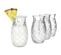 MamboCat Lot de 4 verres à ananas Pina - 400 ml - Hauteur : 14,8 cm - Pour 4 personnes - Verre à cocktail transparent avec relief ananas - Verres de fête en été - Verres à jus de fruits - Verre à eau