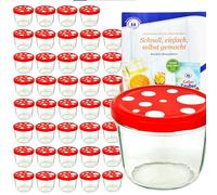 MamboCat Lot de 40 Pots de 230 ML livrés avec couvercles Produits diététiques de Marque Diamant et Livre de Recettes Plusieurs Couleurs de couvercles au Choix Rouge/Blanc à Pois