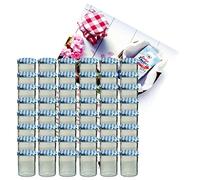 MamboCat Lot de 48 bocaux à confiture en verre de 350 ml avec couvercles bleus To 82 à carreaux + livret de recettes Diamant-Zucker Gelierzauber (français non garanti)