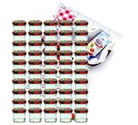 MamboCat Lot de 50 bocaux à confiture en verre de 125 ml avec couvercles en verre To 66 fruits + livret de recettes Diamant-Zucker Gelierzauber (français non garanti)