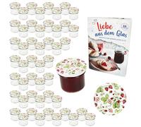 MamboCat Lot de 50 bocaux en verre de 125 ml avec couvercle à visser Fraise des bois I Bocaux de conservation + 66 couvercles avec recette de sucre diamant I Bocaux de conservation et conservation