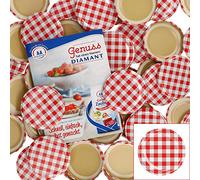 MamboCat Lot de 50 couvercles TO66 à carreaux rouges et blancs Twist-off pour bocaux à conserve Bord rond Couvercle de rechange Convient pour 125