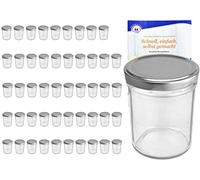 MamboCat Lot de 50 pots en verre antidérapant 230 ml avec couvercle argenté TO66et livret de recettes de la marque de sucre gélifiant Diamant A utiliser comme pots à confiture Pots Mason Jars