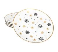 MamboCat Lot de 6 assiettes à dessert Stars noires et dorées I Assiettes à petit-déjeuner en faïence pour 6 personnes Étoiles et flocons de neige pour Noël, l'Avent et Saint-Nicolas