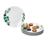 MamboCat Lot de 6 assiettes à gâteau en eucalyptus I Ø 20,5 cm I Assiettes à dessert en porcelaine blanche pour 6 personnes avec décor de plantes vertes I Petites assiettes pour le petit-déjeuner, le