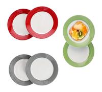 MamboCat Lot de 6 assiettes à gâteau Variant Trio I Assiettes à petit-déjeuner en porcelaine colorée pour 6 personnes en vert, rouge et gris I Petites assiettes pour salade, dessert au petit déjeuner,