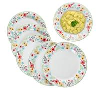 MamboCat Lot de 6 assiettes à motifs floraux I Assiettes en porcelaine colorées pour 6 personnes I Grandes assiettes colorées pour les repas principaux au petit-déjeuner, midi, café et dîner