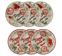MamboCat Lot de 6 assiettes à pizza Moscou & Rome I Vert & rouge I Ø 31,5 cm - Grand I 6 personnes I Assiette avec 2 motifs différents I Décorée I Pour pizza ou pour présenter I Porcelaine