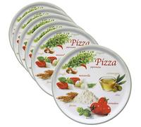 MamboCat Lot de 6 assiettes à pizza Napoli Green I Ø 33,8 cm - Grande taille I 6 personnes I Assiettes avec motifs et inscriptions I Décorées I Pour pizzas ou présentation I Porcelaine