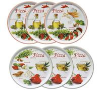 MamboCat Lot de 6 assiettes à pizza Napoli Green & Red I Ø 33,8 cm - Grande taille I 6 personnes I Assiettes avec 2 motifs différents I Décorées I Pour pizza ou présentation I Porcelaine