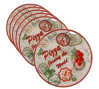 MamboCat Lot de 6 assiettes à pizza Rome rouge I Ø 33 cm - Grande I 6 personnes I Assiettes avec motifs et inscription I Décorées I Pour pizza ou pour présenter I Porcelaine I Plat de service