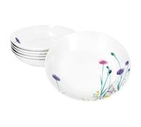 MamboCat Lot de 6 assiettes creuses Marie I 400 ml I Vaisselle en porcelaine avec décor prairie florale pour 6 personnes I Assiettes creuses pour salade, soupe, céréales, pâtes, etc.