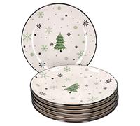 MamboCat Lot de 6 assiettes pour sapin de Noël - 6 personnes - Assiettes pour Noël avec sapins et flocons de neige - Pour dîner de fête, rôti - Christmas I - Assiettes de service plat en faïence