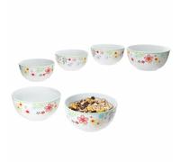 MamboCat Lot de 6 bols Variant Blümchen 14,3 cm I 450 ml I Bol en porcelaine coloré pour 6 personnes I Bols pour salade, céréales, etc. I Vaisselle colorée pour le petit déjeuner, le déjeuner et le