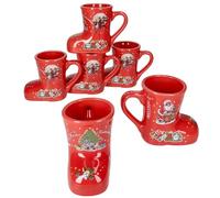 MamboCat Lot de 6 bottes de vin chaud rouges avec anse I 200 ml calibré I Gobelets à vin chaud avec décoration de Noël et inscription pour 6 personnes I Tasse en céramique pour thé, lait de poule,