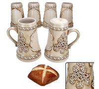 MamboCat Lot de 6 chopes à bière conique en céramique avec anse - 0,5 l - Beige/marron - Avec relief et plaque pour 6 personnes - Chope à bière au look vintage - Pour barbecue, fête de club