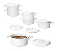 MamboCat Lot de 6 mini cocottes crème I 100 ml I Mini casserole avec couvercle en faïence I Blanc crème I Petit moule à four pour dessert, entrées et petits ragoûts I Moules à four