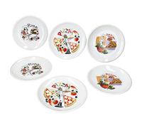 MamboCat Lot de 6 petites assiettes à pizza en porcelaine I Ø 20,5 cm I 6 personnes | 3 motifs de pizza différents I Idéal pour les enfants, les collations et les entrées I Petite assiette plate