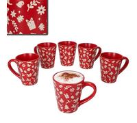 MamboCat Lot de 6 tasses à café de l'Avent I 250 ml I Tasses en faïence rouge avec motifs de Noël en crème I Vaisselle d'hiver pour café, thé, cacao, punch, vin chaud, etc. I Noël, Saint-Nicolas