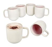 MamboCat Lot de 6 tasses à café Reactive Glaze Paris - 350 ml - Crème et rose - Avec anse pour 6 personnes et design moucheté - Cappuccino, thé, etc.