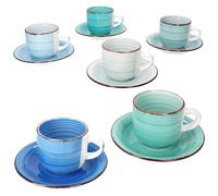 MamboCat Lot de 6 tasses à cappuccino Blue avec soucoupes - 200 ml - Grandes tasses + soucoupes en faïence pour 6 personnes - Avec différents tons de bleu et décor tourbillon