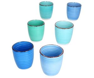 MamboCat Lot de 6 tasses à moka Blue - 150 ml - Petites tasses sans anse en faïence pour 6 personnes avec différents tons de bleu et décor tourbillon - Pour expresso, matcha, etc.