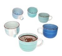 MamboCat Lot de 6 tasses géantes Blue - 400 ml - Pour 6 personnes - Grandes tasses en faïence - 6 tons de bleu différents avec décor tourbillon - Gobelets XL pour thé, café, cacao, etc