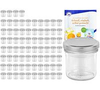 MamboCat Lot de 75 bocaux en verre de 167 ml avec couvercle couleur argent to 66 avec livret de recettes Diamant Gelierzauber, pots à confiture, pots de conserve, bocaux en verre