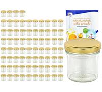 MamboCat Lot de 75 bocaux en verre de 167 ml avec couvercle couleur or to 66 avec livret de recettes Diamant Gelierzauber, pots à confiture, bocaux de conserve, bocaux en verre