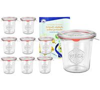 MamboCat - Lot de 9 bocaux 1/2 litre Weck en verre de 580 ml, avec 9 couvercles en verre, 9 joints et 18 pinces, avec livre de recettes de Diamant Zucker (français non garanti)