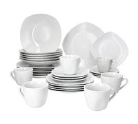 MamboCat Lotta Service de table 30 pièces en porcelaine blanche pour 6 personnes I 6 tasses à café, soucoupes, assiettes à gâteau, assiettes creuses et assiettes plates I Table & café pour gastro