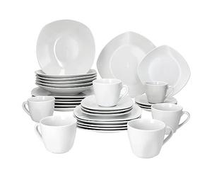 MamboCat Lotta Service de table 30 pièces en porcelaine blanche pour 6 personnes I 6 tasses à café, soucoupes, assiettes à gâteau, assiettes creuses et assiettes plates I Table & café pour gastro