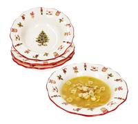 MamboCat Maestro Natale Lot de 4 assiettes creuses en céramique italienne 350 ml pour 4 personnes avec décor de Noël I Assiettes pour salade, soupe, riz et pâtes pour Noël, l'Avent et Saint-Nicolas