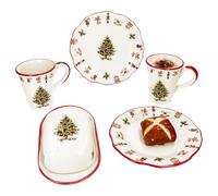 MamboCat Maestro Natale Service à petit-déjeuner 5 pièces I 1 beurrier, 2 assiettes à petit-déjeuner et 2 tasses à café pour 2 personnes avec décor de Noël I Vaisselle en céramique pour Noël