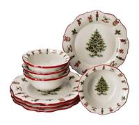 MamboCat Maestro Natale Service de table 8 pièces en céramique italienne pour 4 personnes avec décor de Noël I 4 bols bombés et 4 assiettes plates pour Noël, l'Avent et Saint-Nicolas