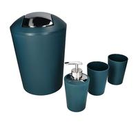 MamboCat Marta Ensemble de salle de bain 4 pièces - Bleu pétrole mat - Accessoires de salle de bain en plastique - 2 gobelets à dents - 1 distributeur de savon et 1 poubelle cosmétique de 5 l