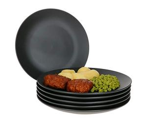 MamboCat Nagano Lot de 6 assiettes plates noires en grès robuste pour 6 personnes Design décontracté et intemporel Lot de 6 assiettes style ethnique moderne Assiettes en faïence noire mate