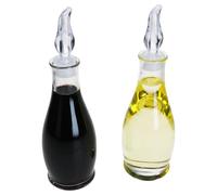 MamboCat Olli Lot de 2 bouteilles de vinaigre et d'huile I 300 ml I Bouteilles bombées en verre avec couvercle en plastique | Distributeur à remplir pour huile d'olive, vinaigrette, sauce, etc